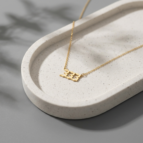 14K solid gold angel number necklace, design detail