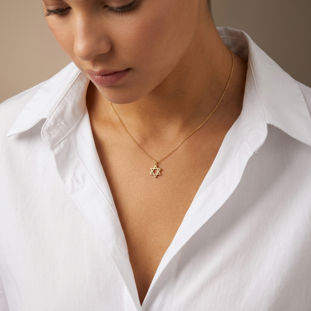 14K solid gold star of david necklace, additional view