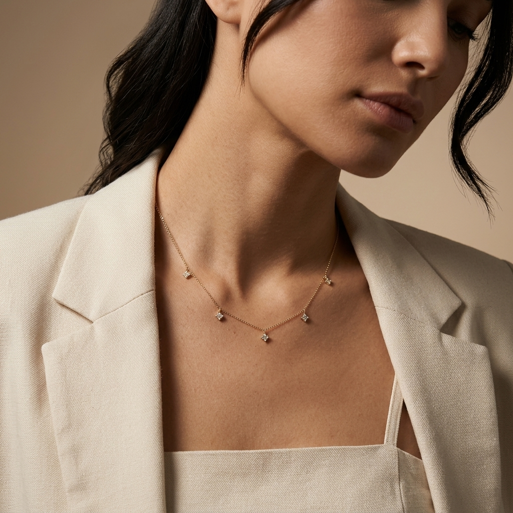 14K solid gold multi-clover lab-grown diamond necklace, additional view