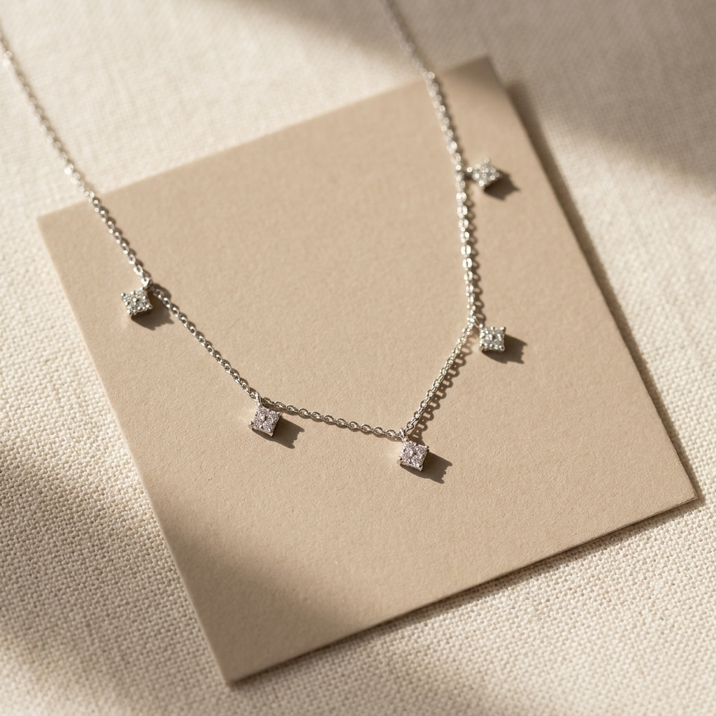 14K solid gold multi-clover lab-grown diamond necklace, styled product view