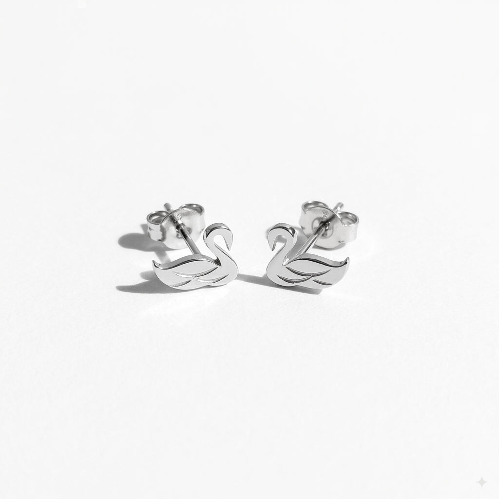 14K solid gold swan stud earrings, additional view