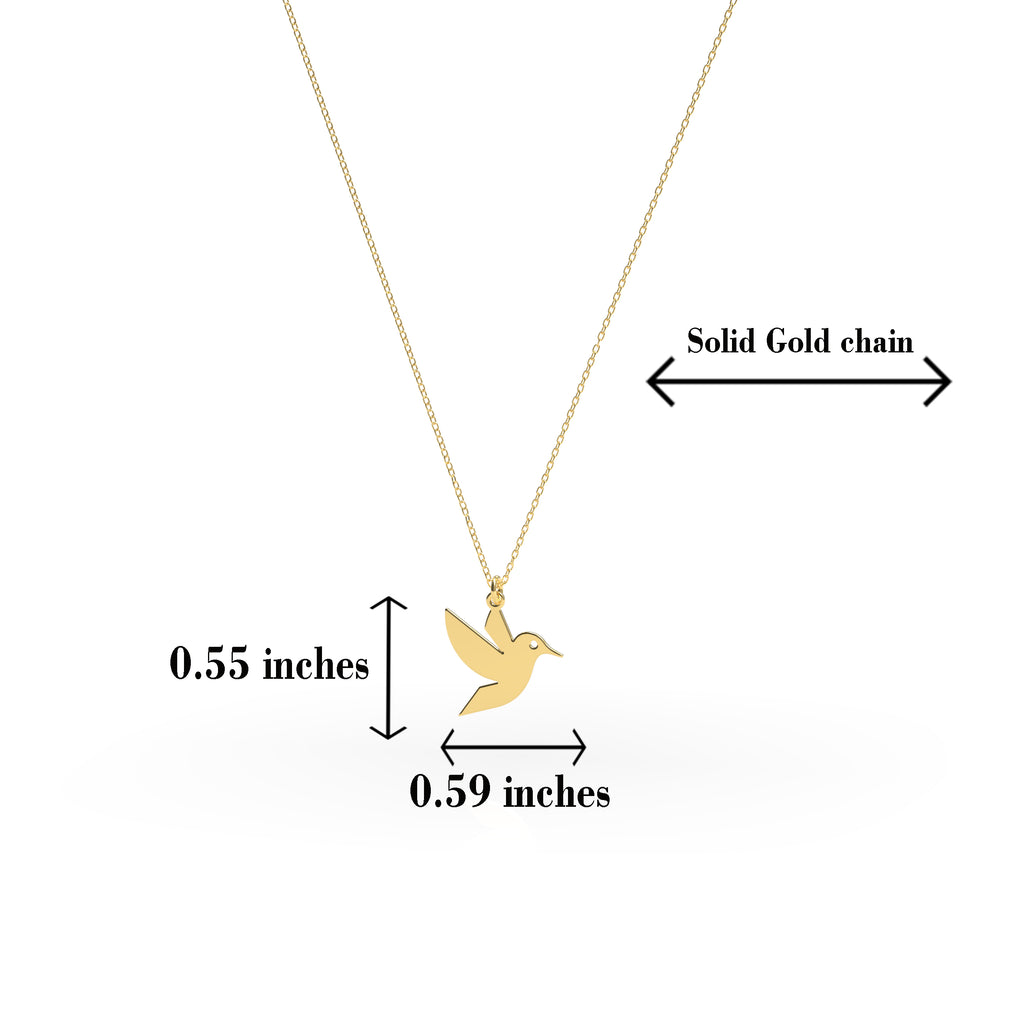 14K solid gold hummingbird necklace, catalogue product view