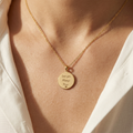 14K yellow gold engraved handwriting disc necklace, product view