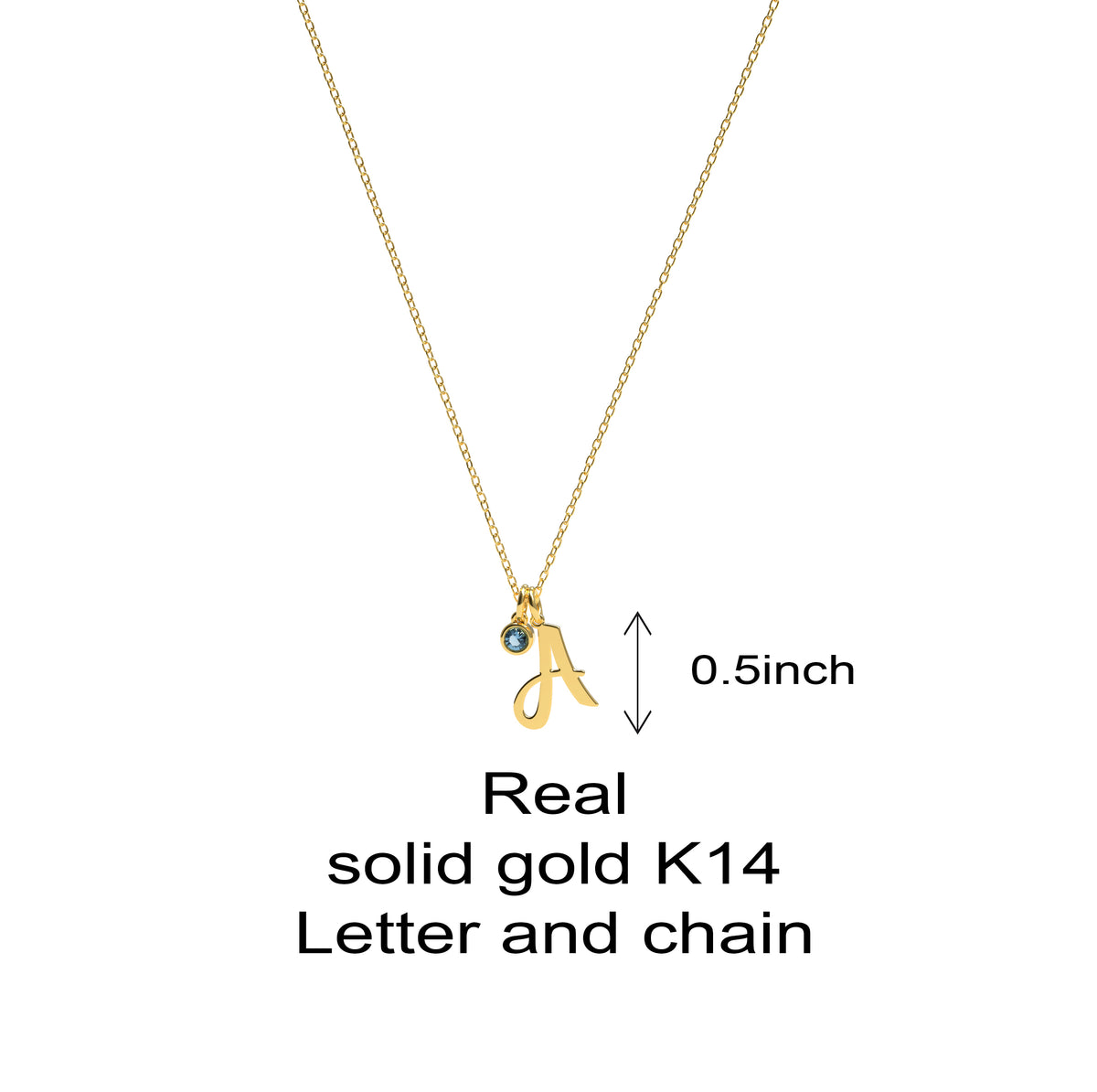 14K solid gold birthstone initial necklace, catalogue product view