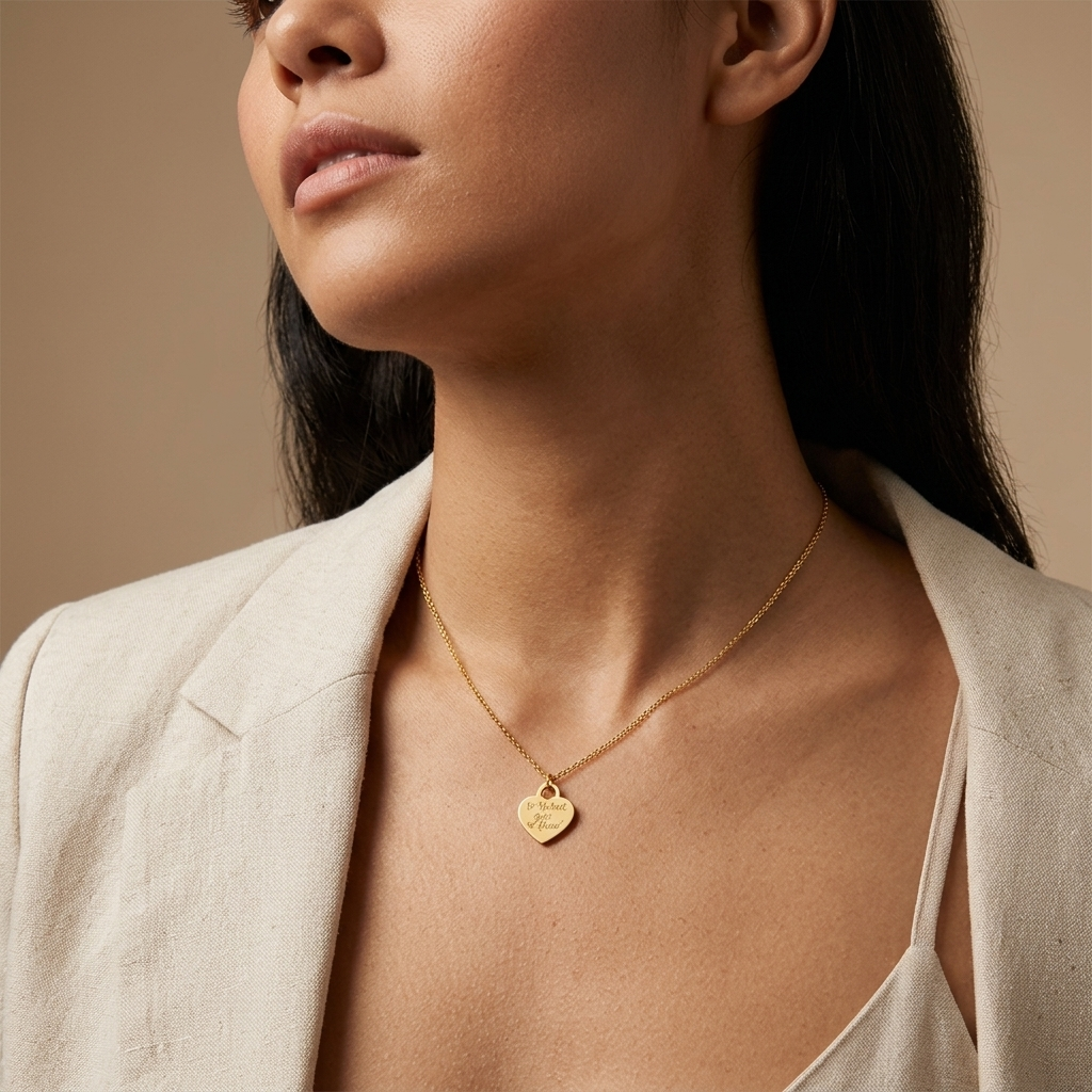 14K solid gold handwriting heart necklace, styled product view