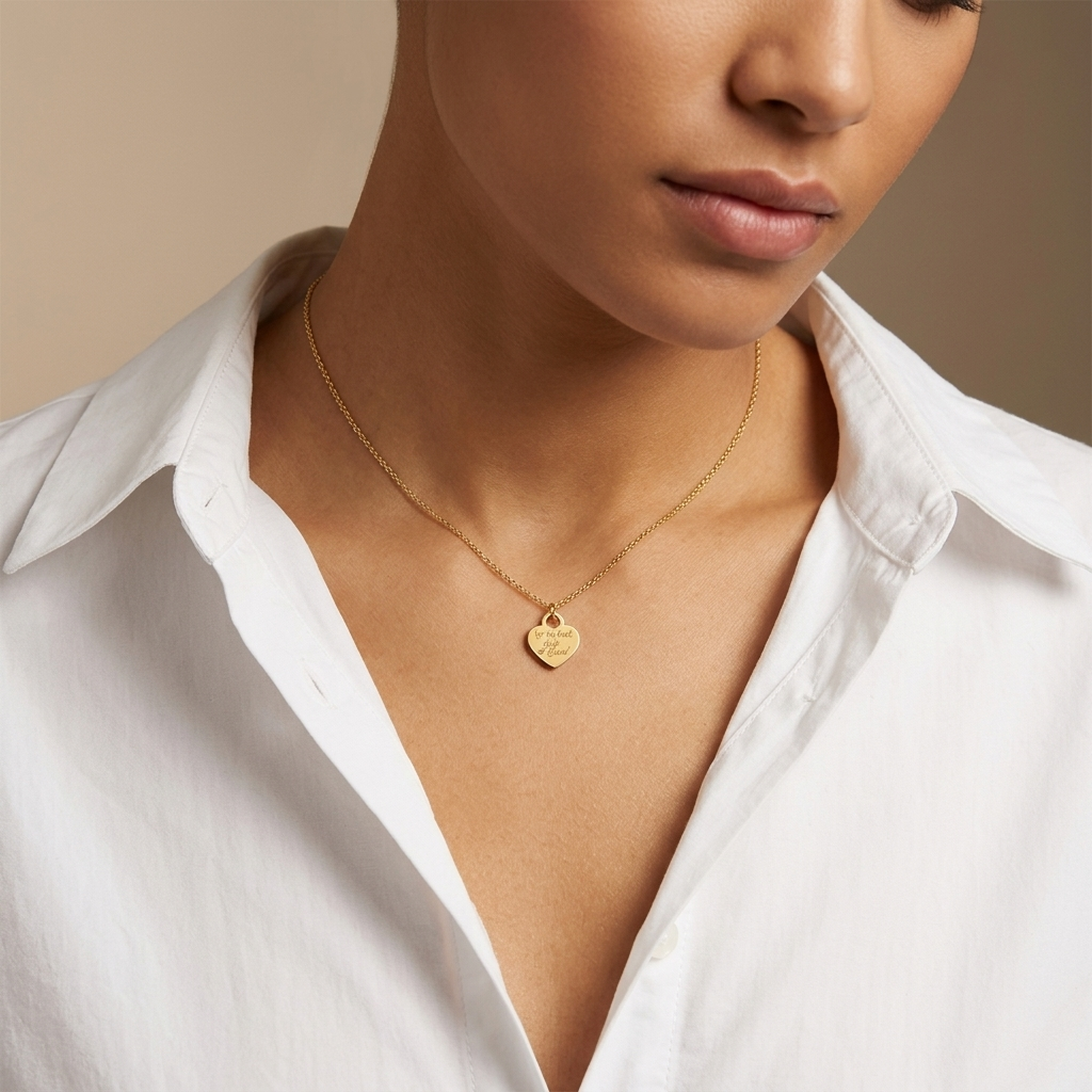 14K solid gold handwriting heart necklace, design detail