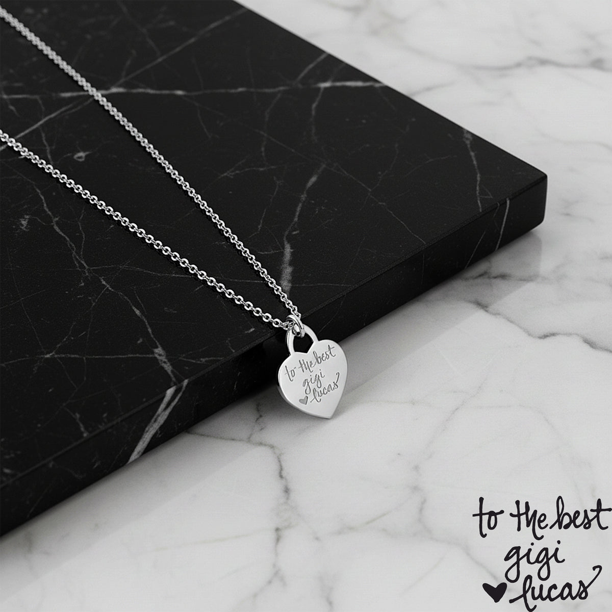 14K solid gold handwriting heart necklace, additional view
