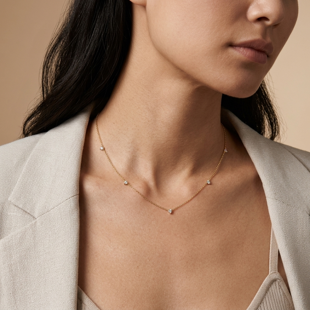 14K solid gold lab-grown diamond station necklace, catalogue product view