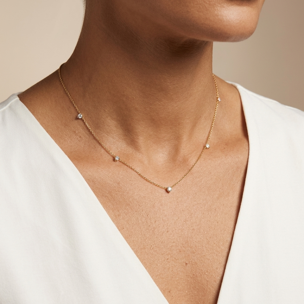 14K solid gold lab-grown diamond station necklace, catalogue product view
