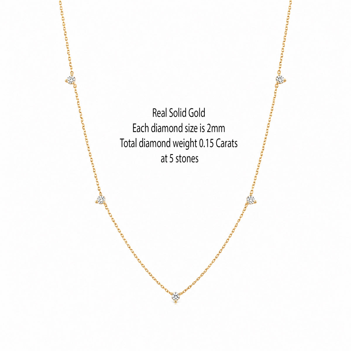 14K solid gold lab-grown diamond station necklace with pendant size and measurements