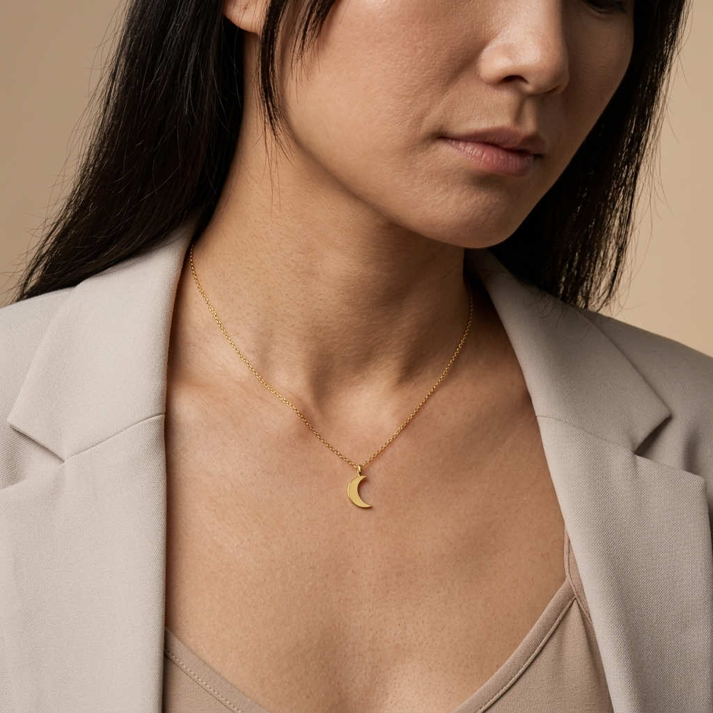 14K solid gold moon necklace, catalogue product view