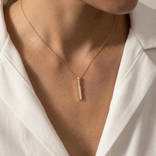 14K Solid Gold 3D Lab-Grown Diamond Bar Necklace
