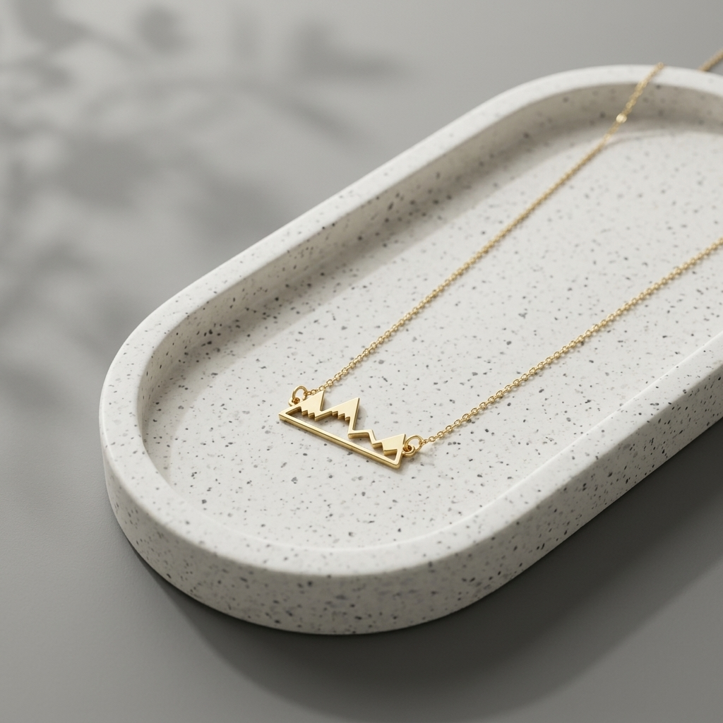 14K solid gold mountain traveler necklace, design detail