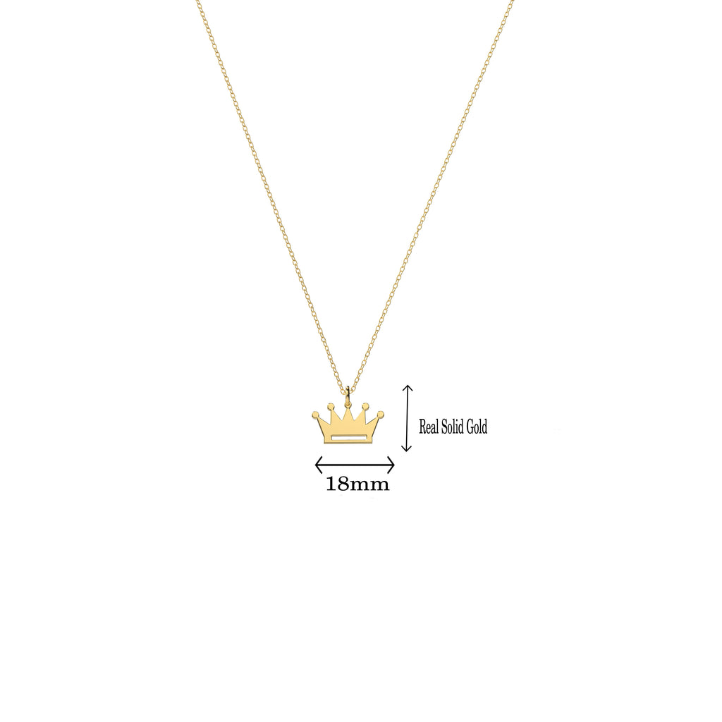14K solid gold crown pendant necklace with pendant size and measurements