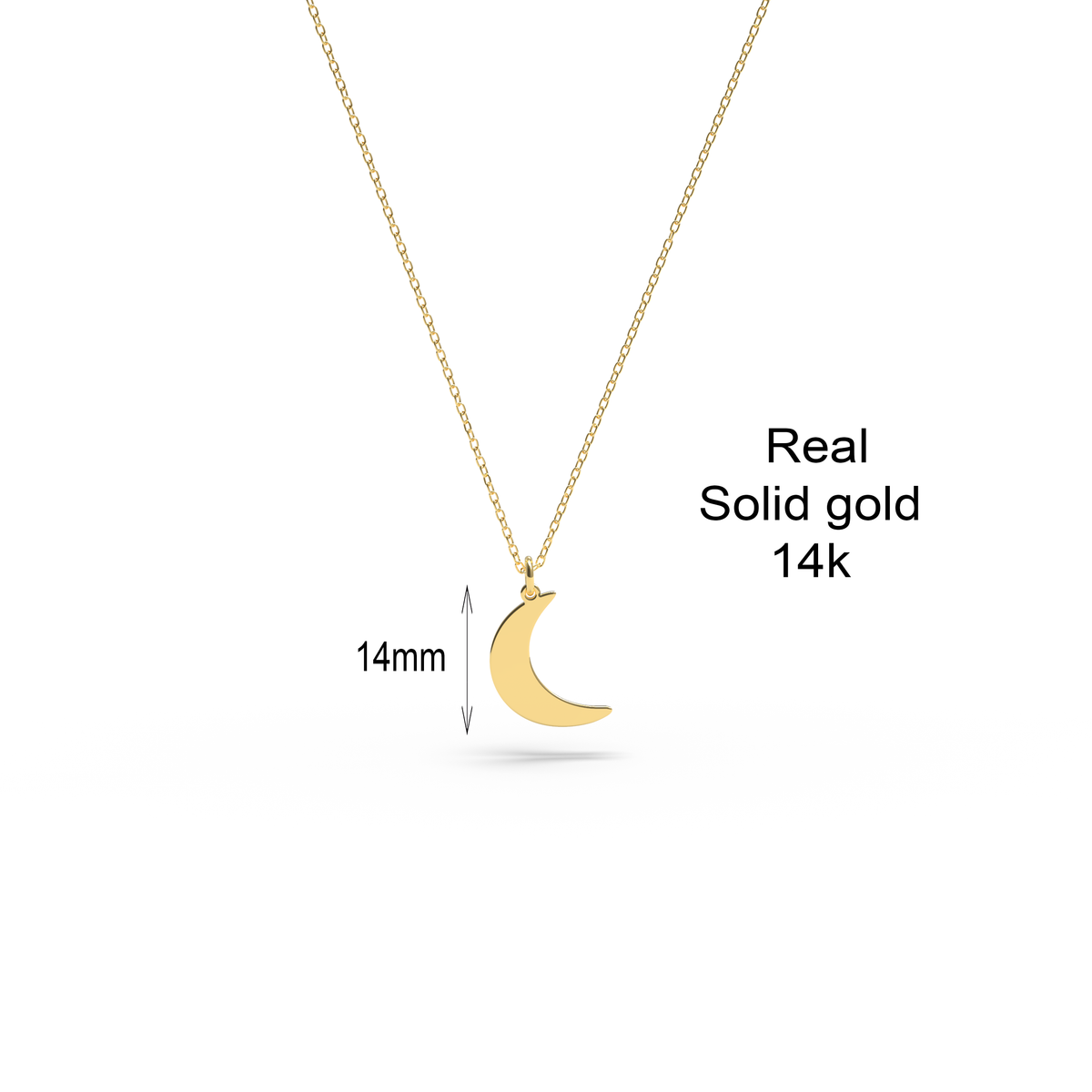 14K solid gold dainty crescent moon necklace, catalogue product view
