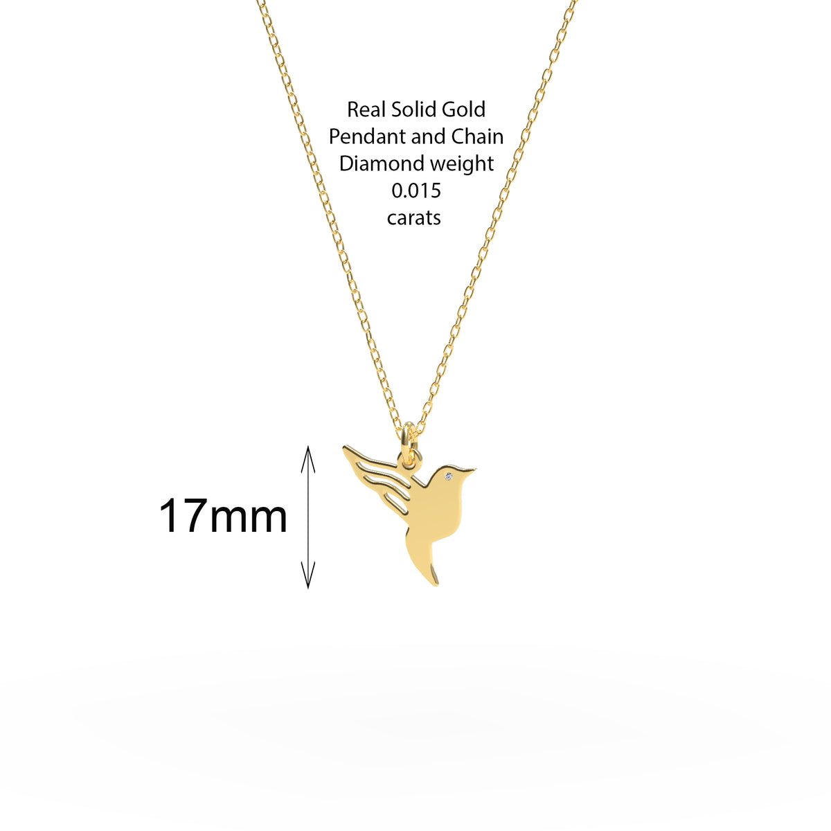 14K solid gold hummingbird diamond pendant necklace, catalogue product view