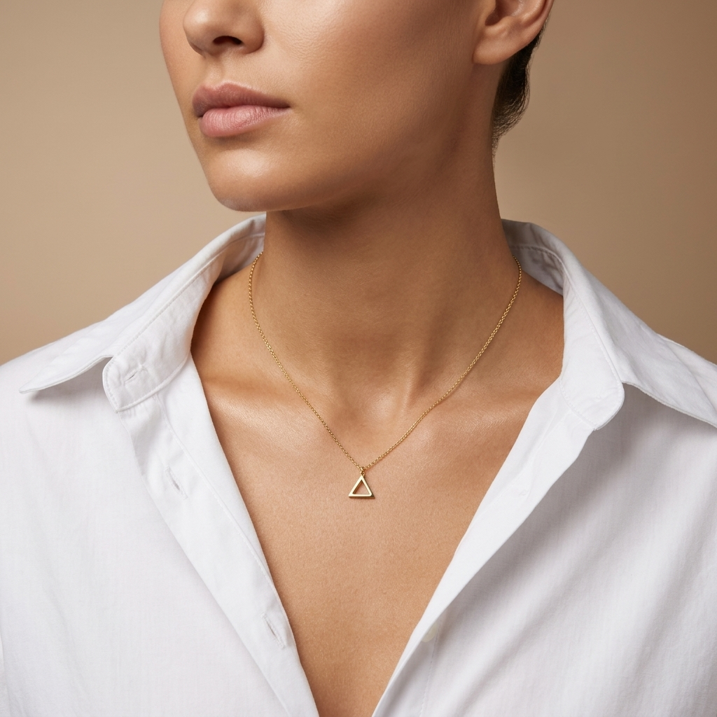 14K solid gold triangle pendant necklace, catalogue product view