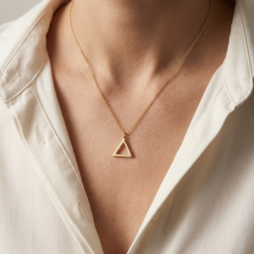 14K solid gold triangle pendant necklace, catalogue product view