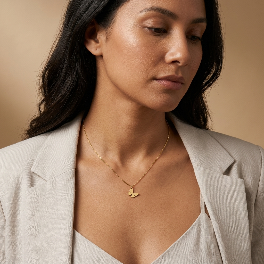 14K solid gold butterfly necklace, catalogue product view