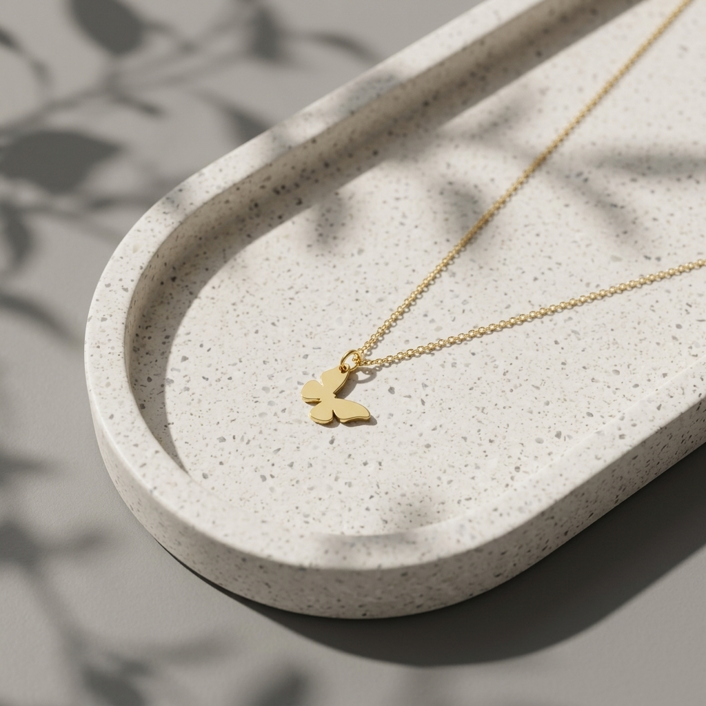 14K solid gold butterfly necklace, catalogue product view