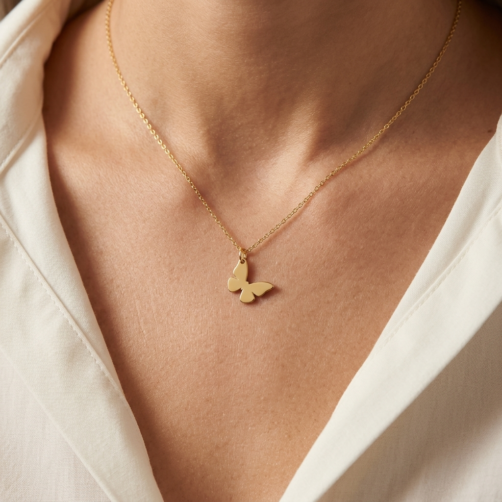 14K solid gold butterfly necklace, catalogue product view
