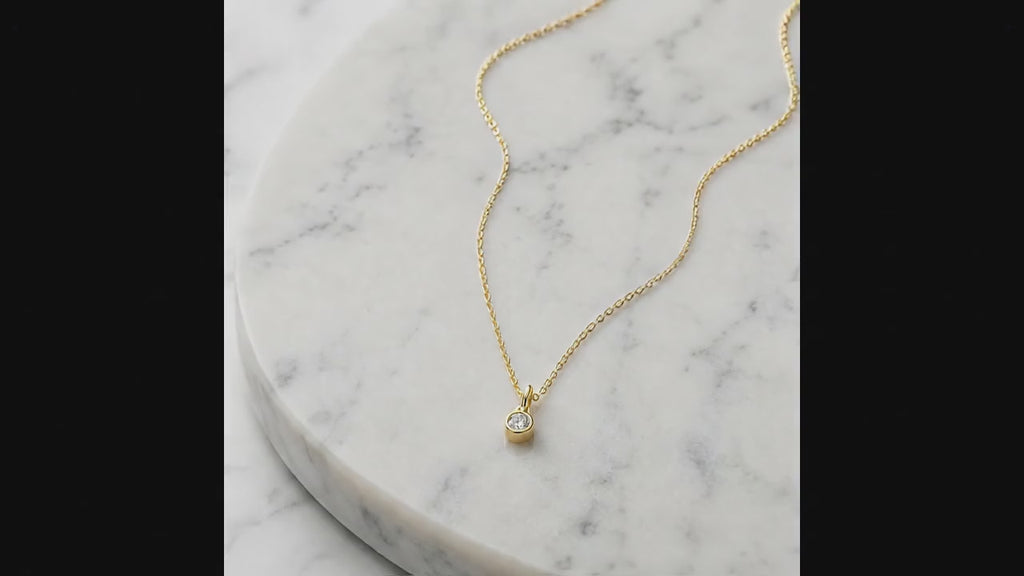 14K Solid Gold 0.10 CT Diamond Solitaire Bezel Necklace
