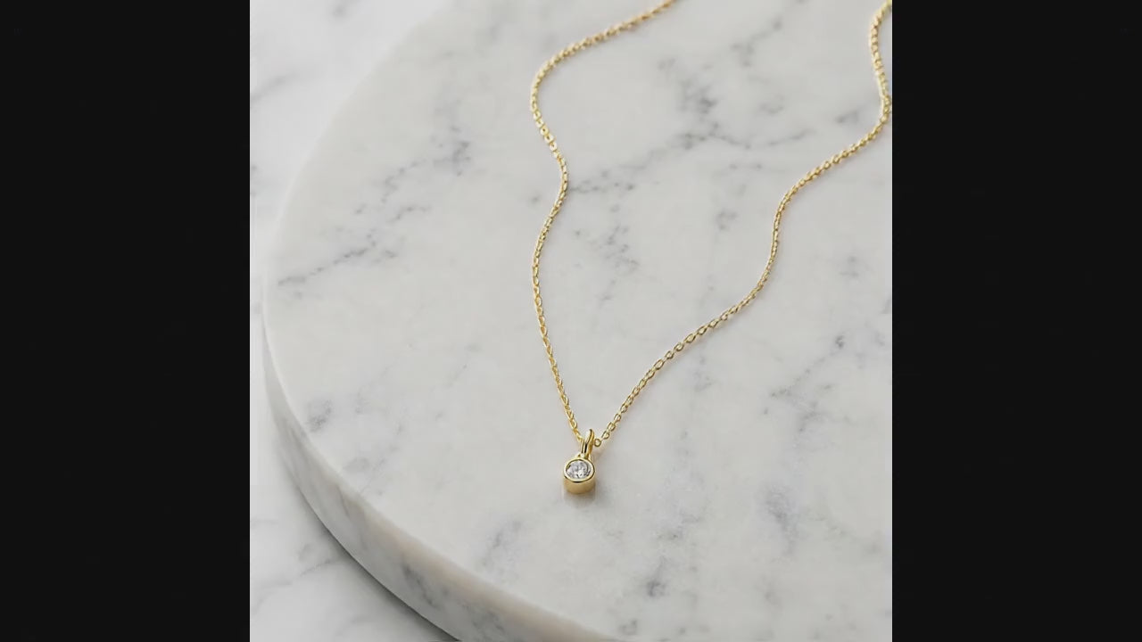 14K Solid Gold 0.10 CT Diamond Solitaire Bezel Necklace