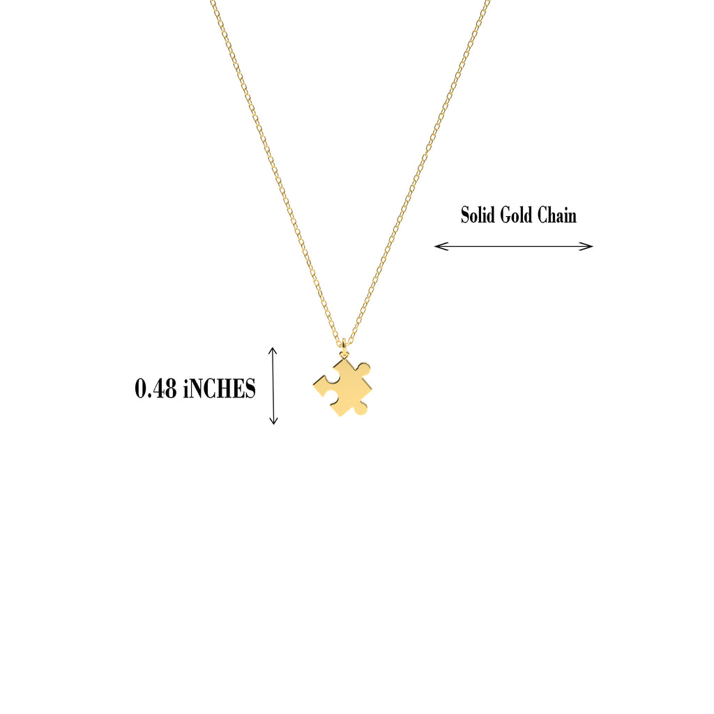 14K solid gold puzzle piece necklace with pendant size and measurements