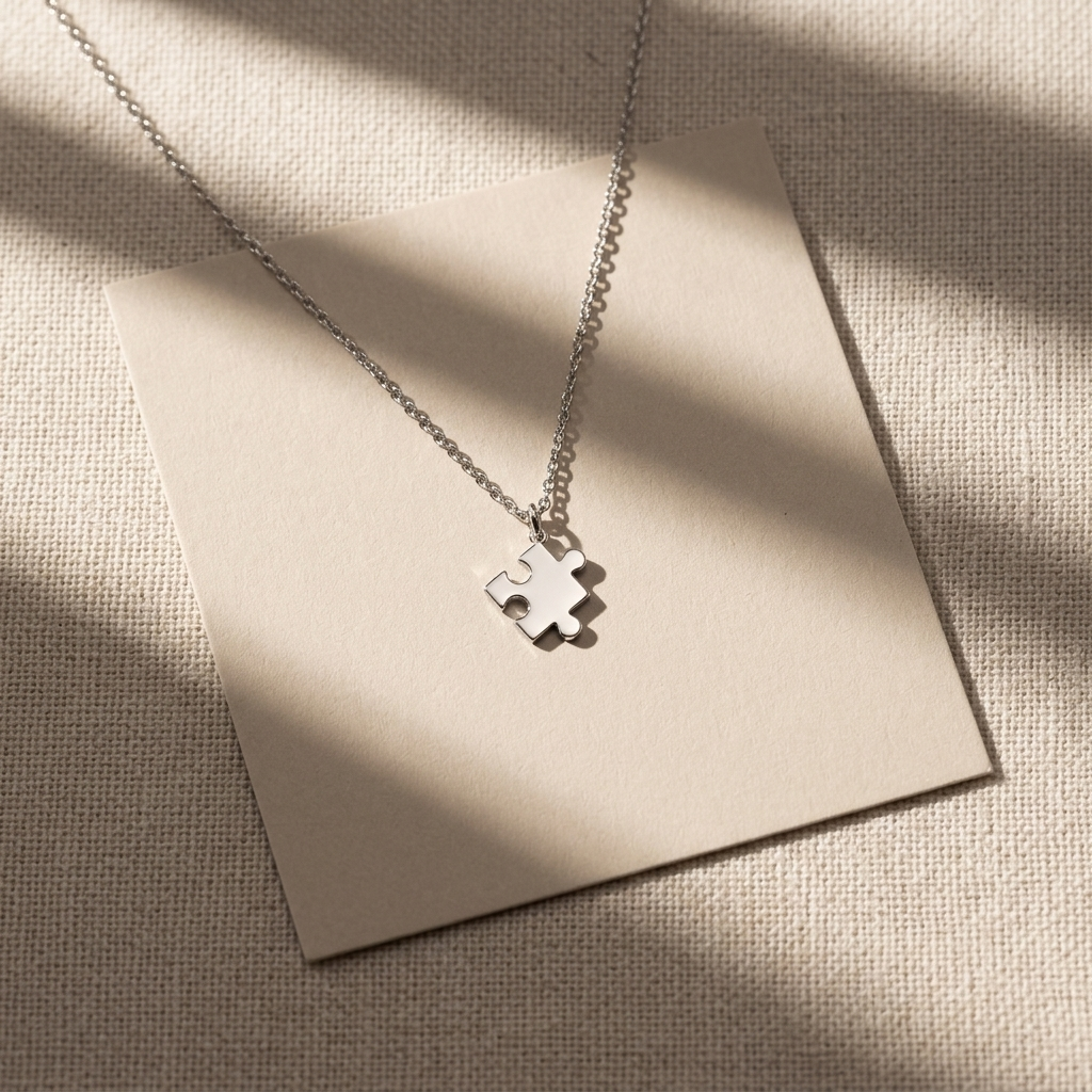 14K solid gold puzzle piece necklace, catalogue product view