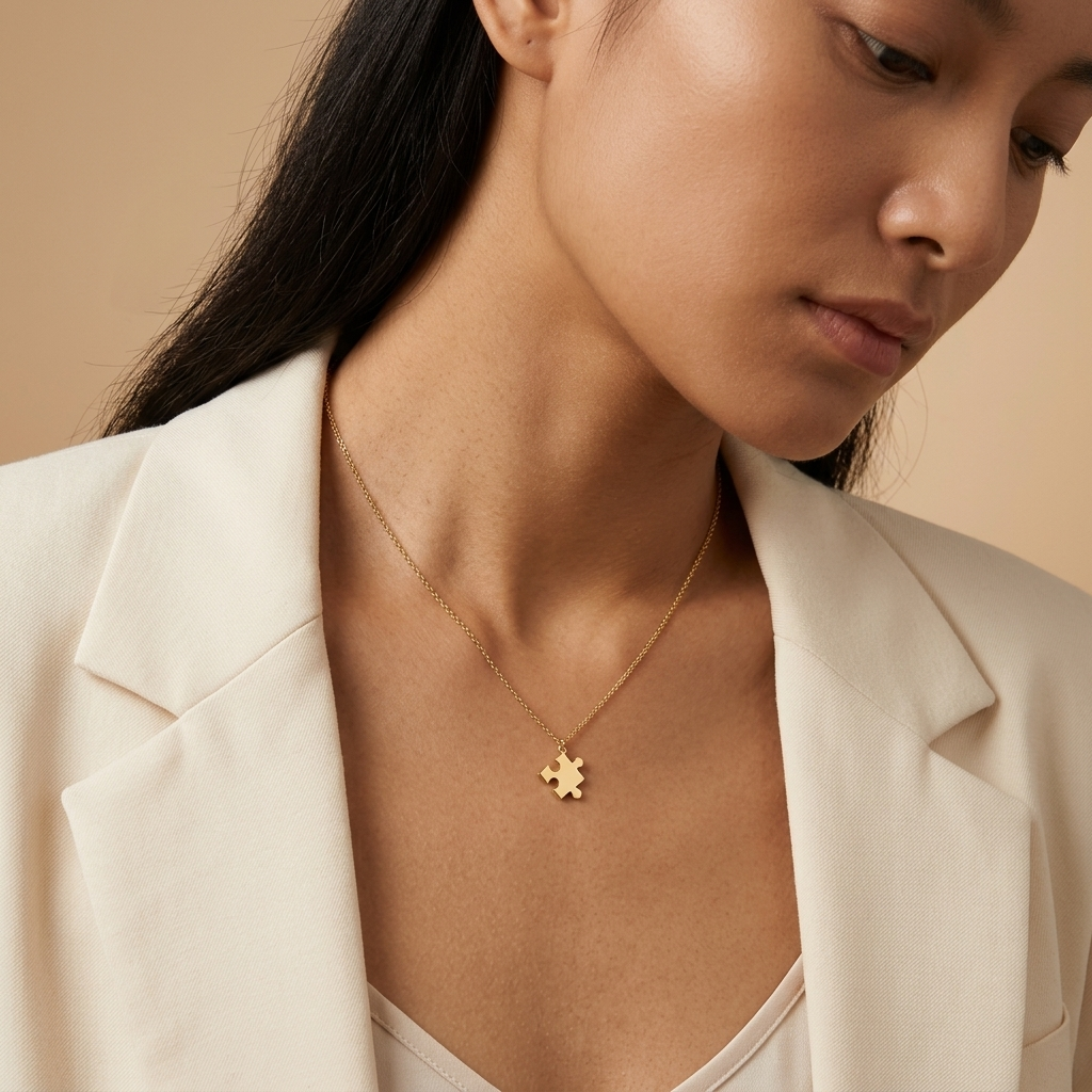 14K solid gold puzzle piece necklace, catalogue product view