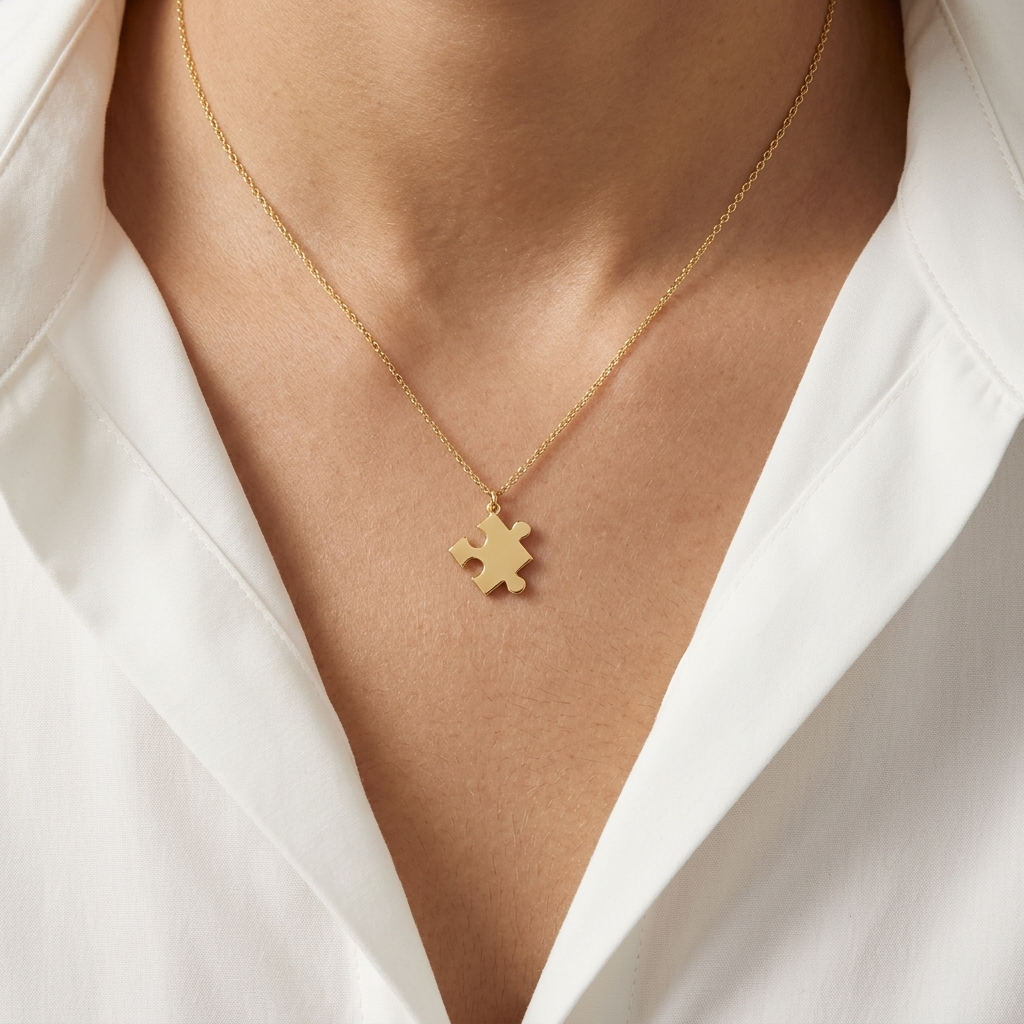 14K solid gold puzzle piece necklace, catalogue product view