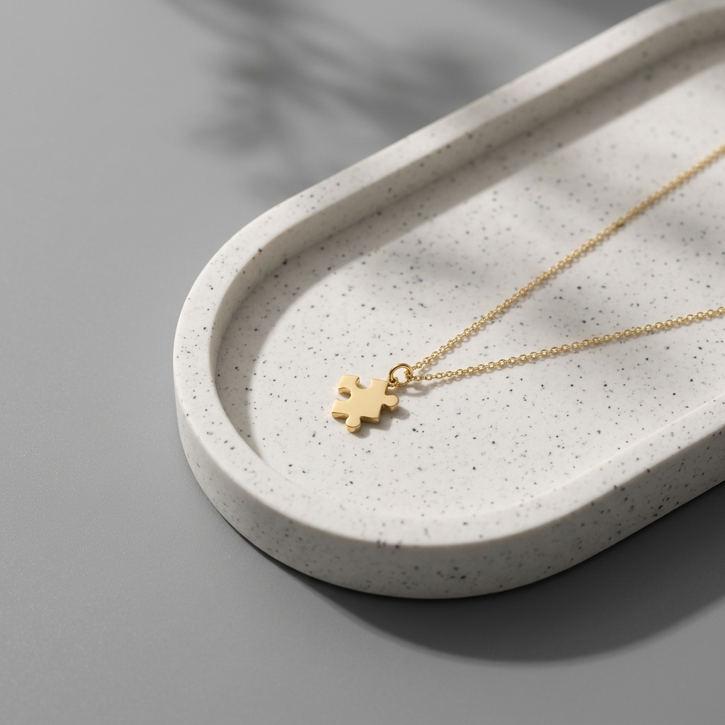 14K solid gold puzzle piece necklace, catalogue product view