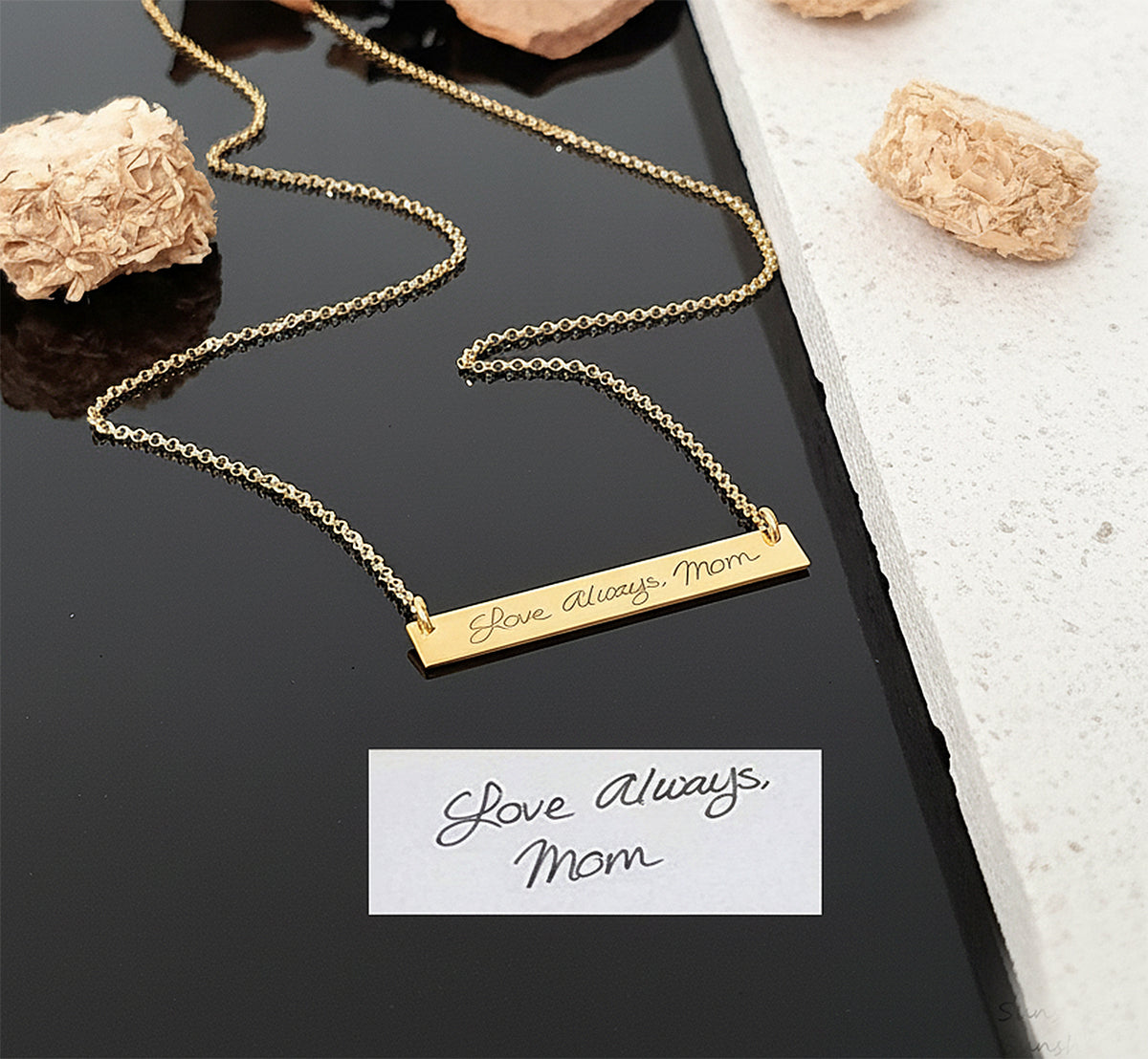 14K solid gold custom signature necklace, additional view