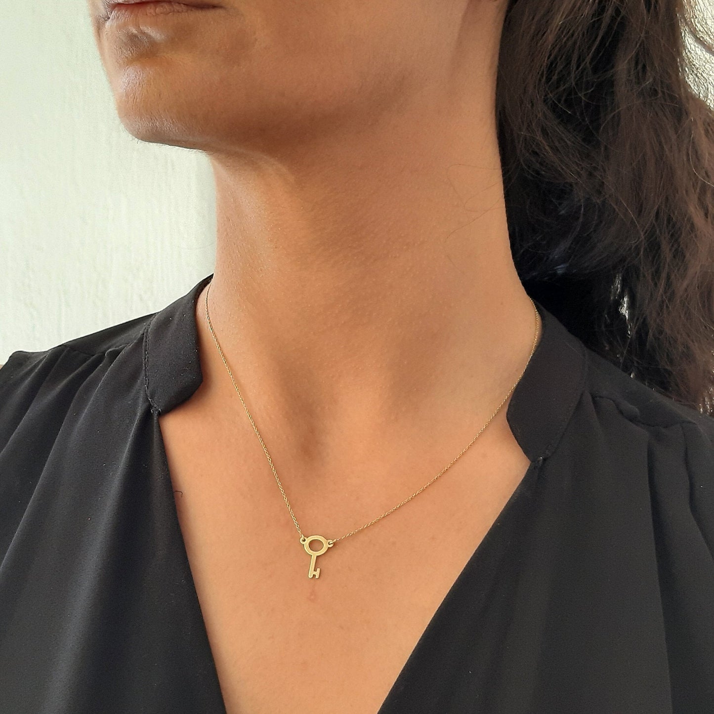 14k Solid Gold Key necklace
