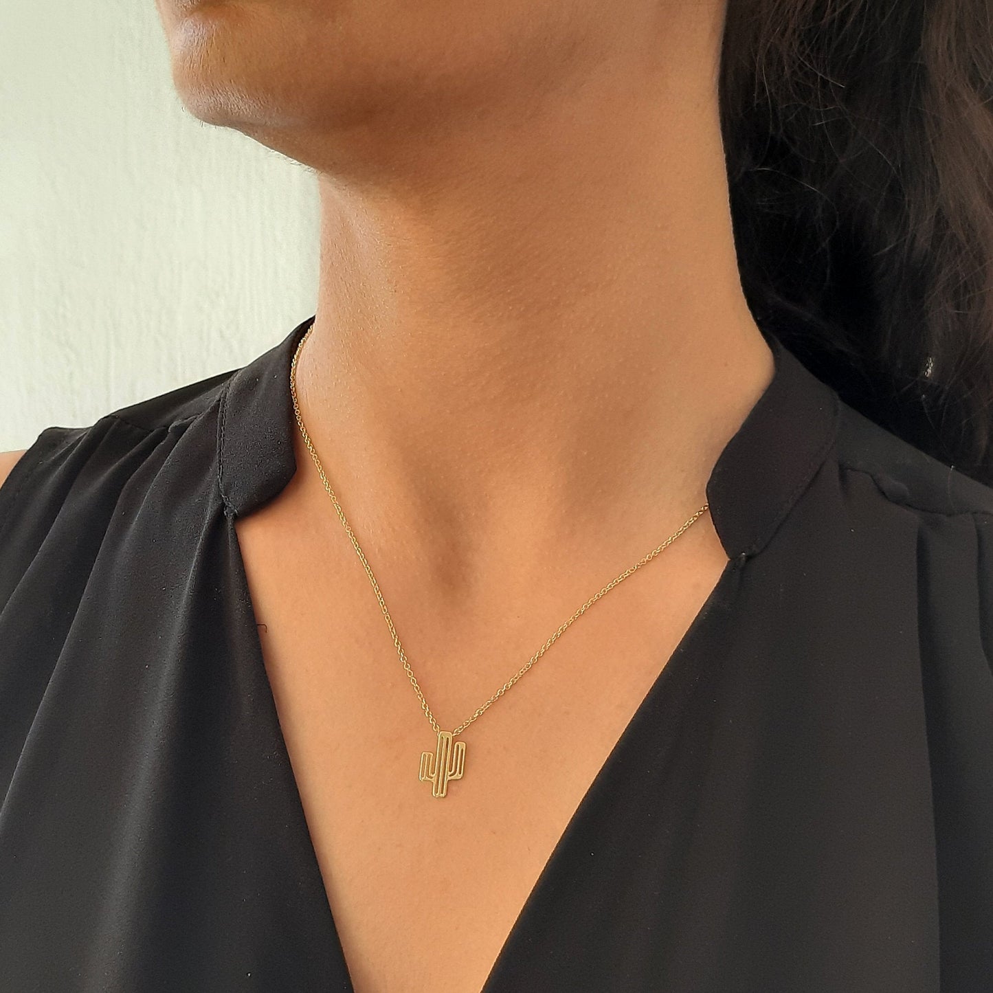 14k solid gold cactus flower necklace , Minimalist Necklace