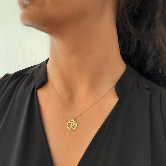 14K solid gold Om necklace, Yoga jewelry