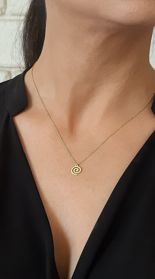 14k Solid gold spiral necklace , geometric pendant