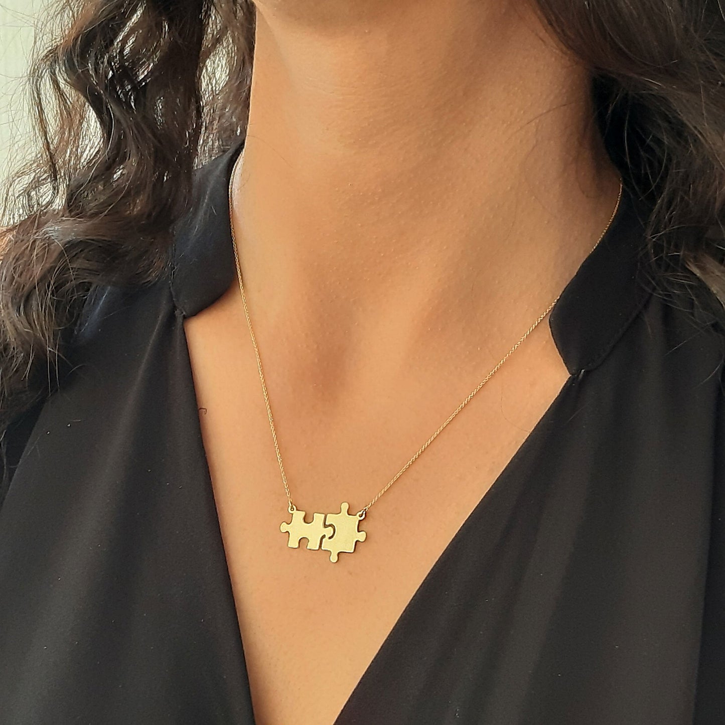 14k Solid Gold Puzzle necklace , Connection charm