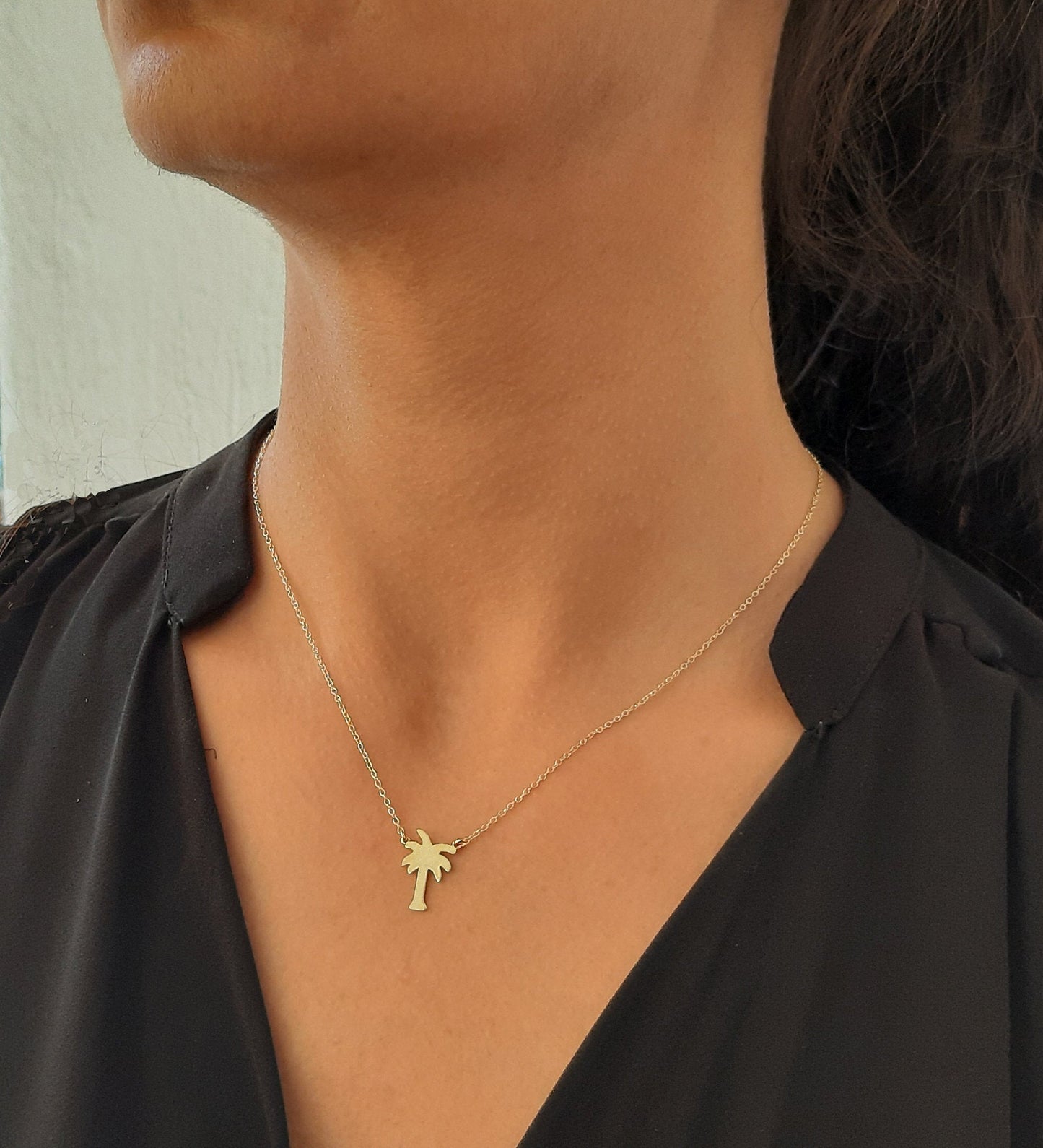 14K Solid Gold palm tree necklace
