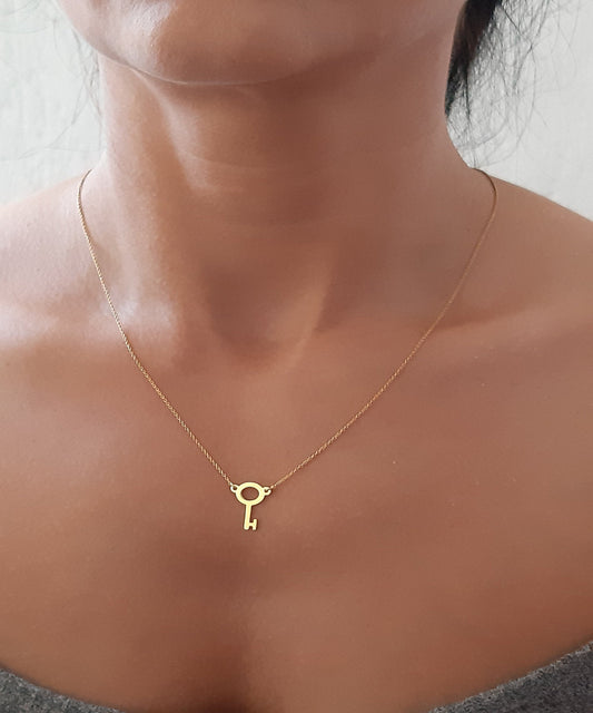14k Solid Gold Key necklace