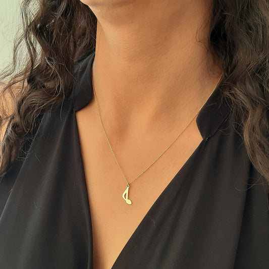 14K Yellow Gold Treble Clef necklace ,  music necklace