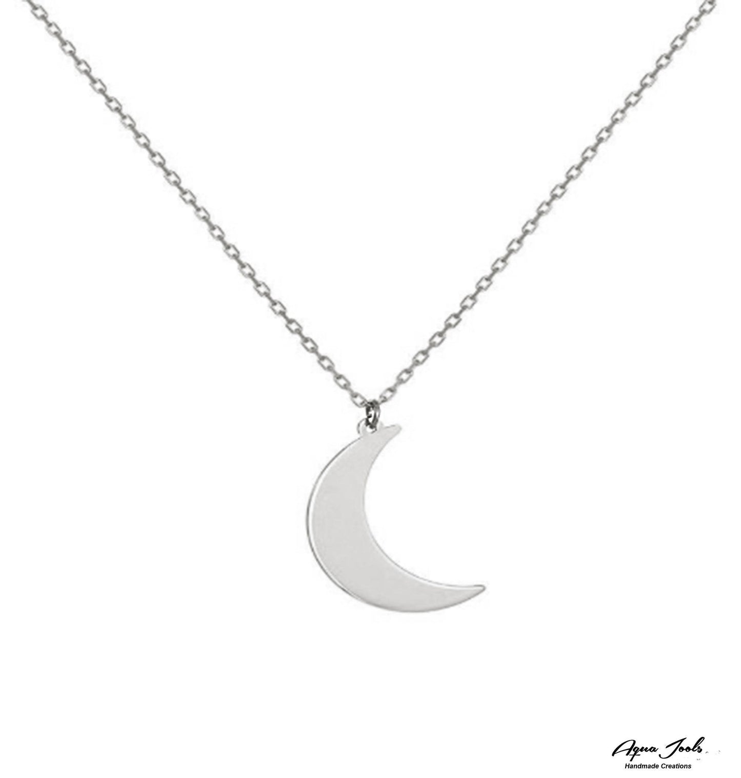 14K Solid Gold crescent moon pendant , Moon necklace