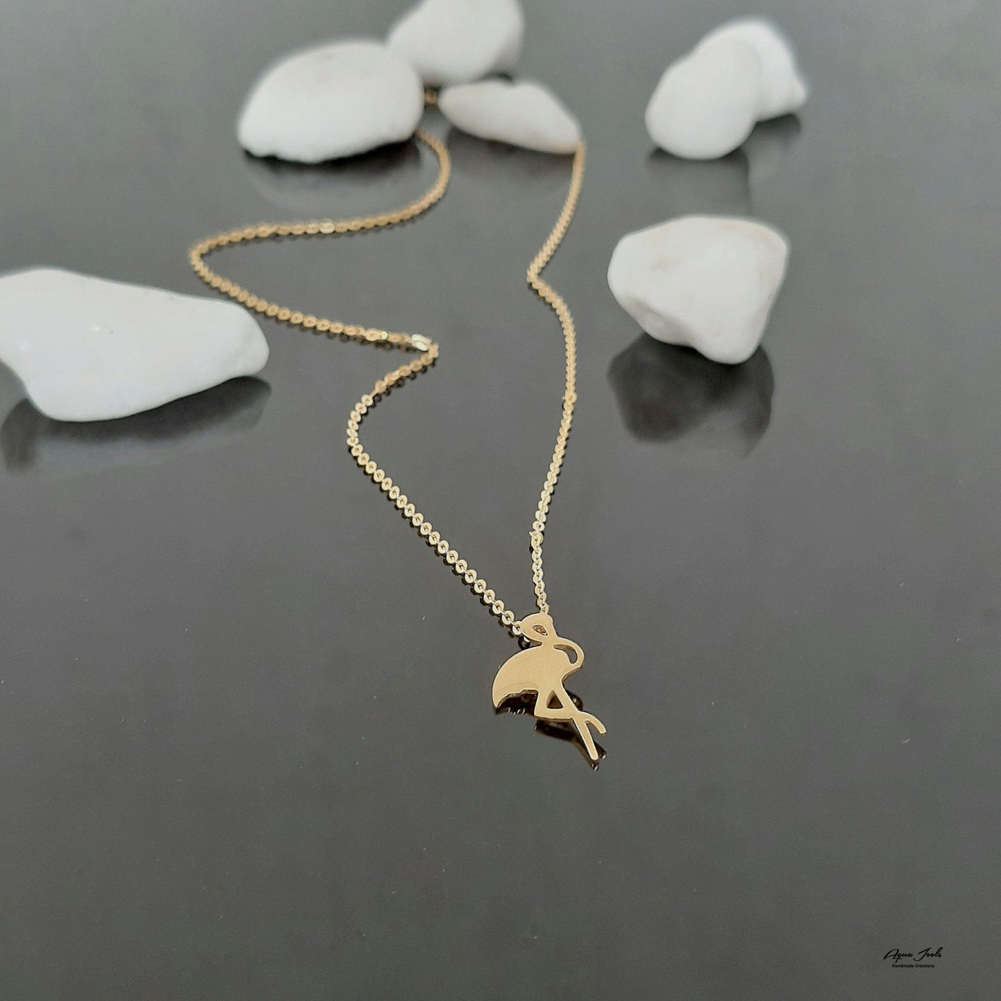14k Solid Gold Flamingo necklace, Minimal Layering Necklace