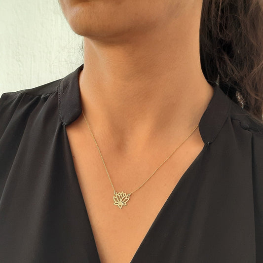 14k Solid Gold lotus flower necklace , yoga jewelry