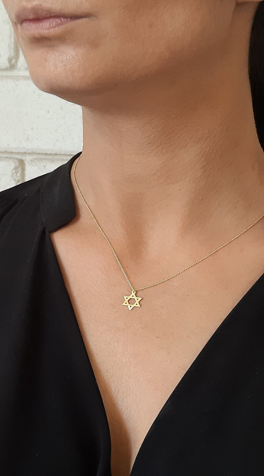 14k solid gold David star pendant necklace