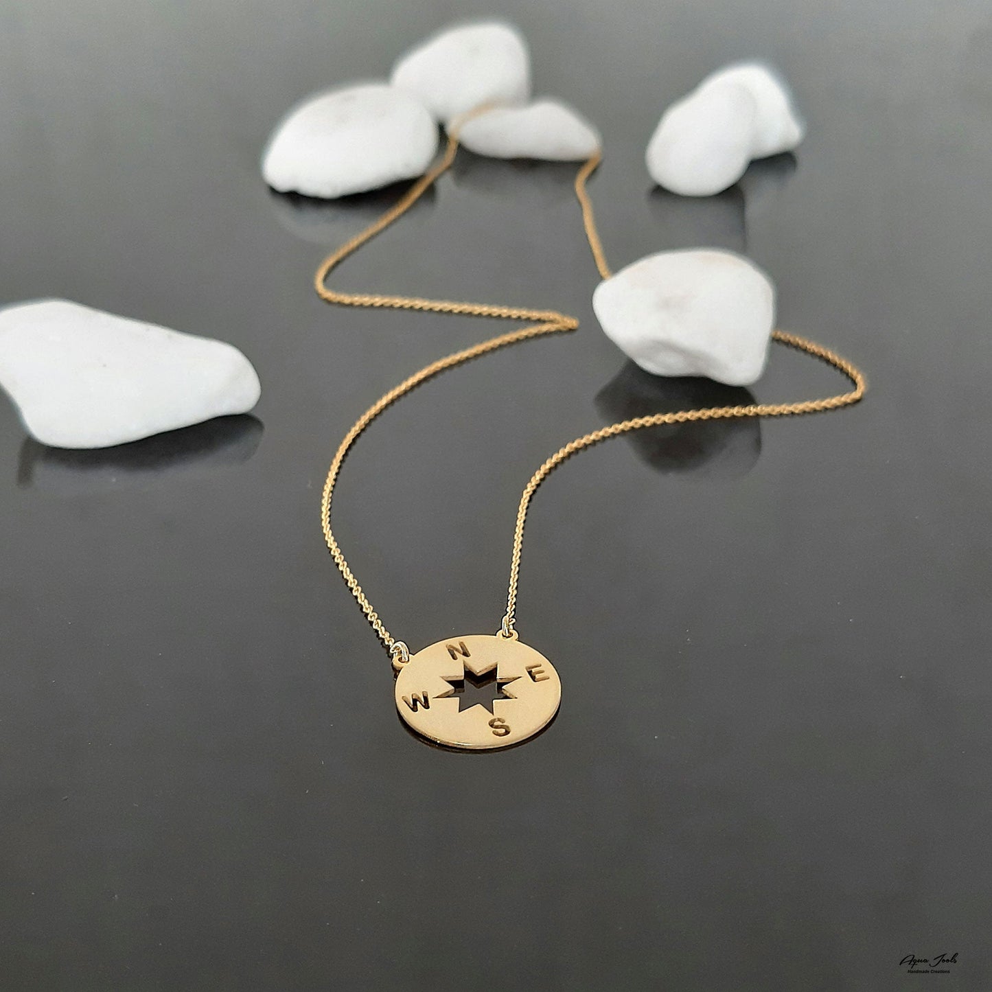 14k Solid Gold Compass necklace Delicate Compass charm