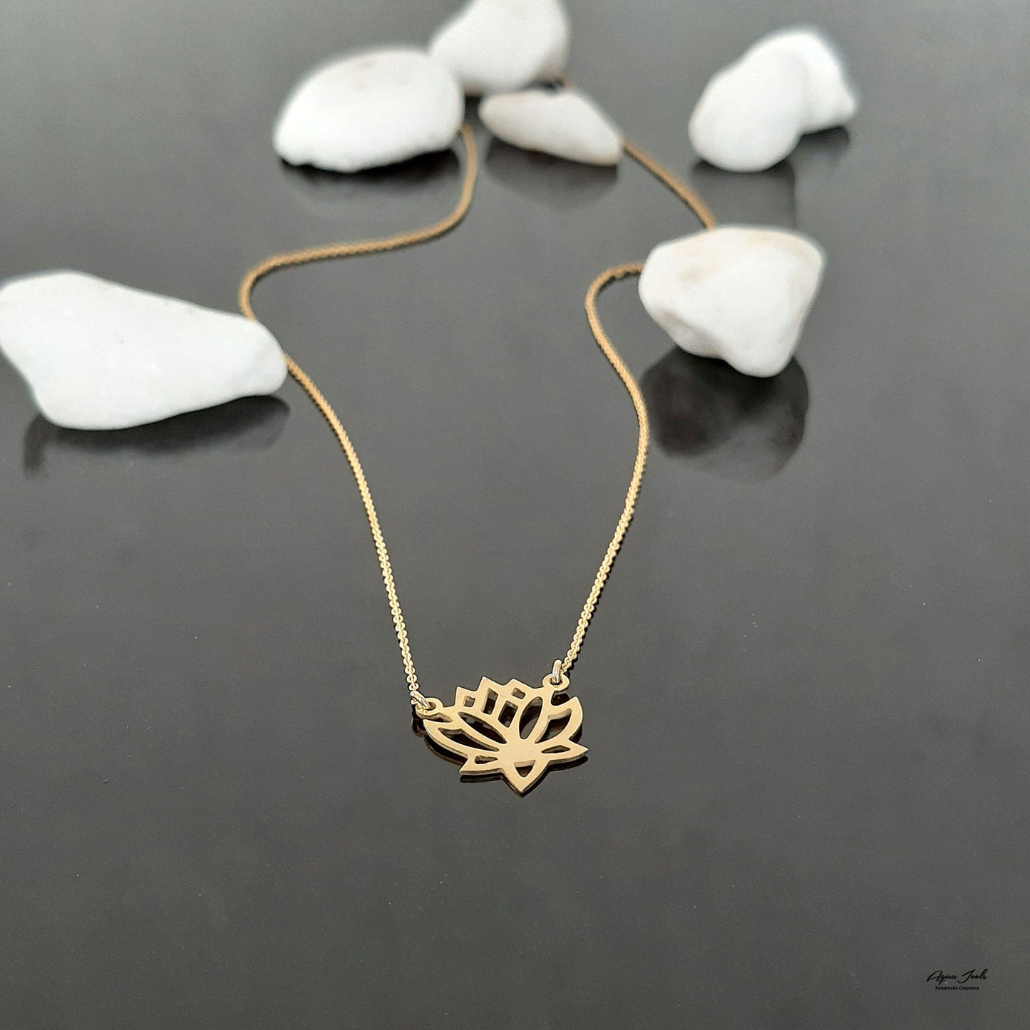 14k Solid Gold lotus flower necklace , yoga jewelry