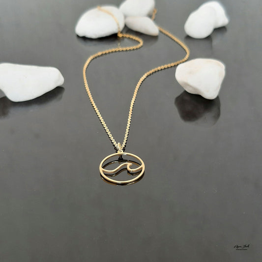 14K Yellow gold sea wave Layering pendant Necklace