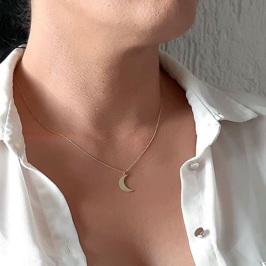 14K Solid Gold crescent moon pendant , Moon necklace