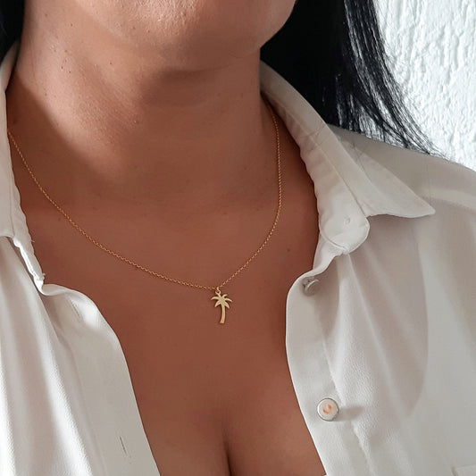 Unique solid gold Palm Tree pendant Necklace